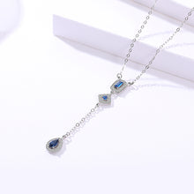 Load image into Gallery viewer, Blue Zircon Tear Drop Pendant Silver Necklace