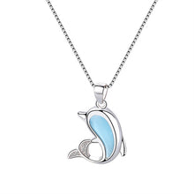 Load image into Gallery viewer, Blue Opal Stone Dolphin Pendant Silver Necklace