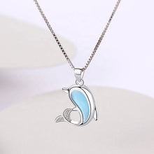 Load image into Gallery viewer, Blue Opal Stone Dolphin Pendant Silver Necklace
