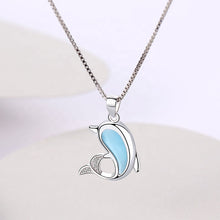Load image into Gallery viewer, Blue Opal Stone Dolphin Pendant Silver Necklace