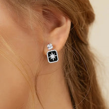 Load image into Gallery viewer, Square Black Onyx Dangling Silver Earrings
