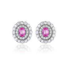 Load image into Gallery viewer, Pink Gemstone Zircon Oval Stud Silver Earrings