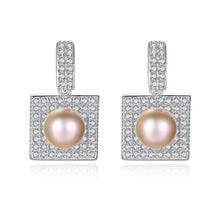 Load image into Gallery viewer, Pink Natural Pearl Paved Zircon Silver Earrings