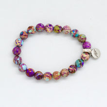 Load image into Gallery viewer, Purple Jasper Stone Flat Silver Bead Bracelet 8MM side angle showing natural jasper beads and silver accent