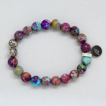 Load image into Gallery viewer, Purple Jasper Stone Silver Bead Bracelet 8MM round gemstone bracelet with sterling silver details by MysticFlavia