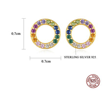 Load image into Gallery viewer, Mini Circle Rainbow Zircon Studded Silver Earrings