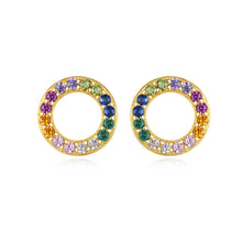 Load image into Gallery viewer, Mini Circle Rainbow Zircon Studded Silver Earrings
