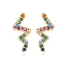 Load image into Gallery viewer, Wavy Rainbow Zircon Studded Silver Earrings
