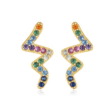 Load image into Gallery viewer, Wavy Rainbow Zircon Studded Silver Earrings