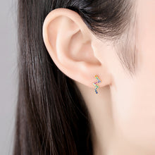 Load image into Gallery viewer, Wavy Rainbow Zircon Studded Silver Earrings