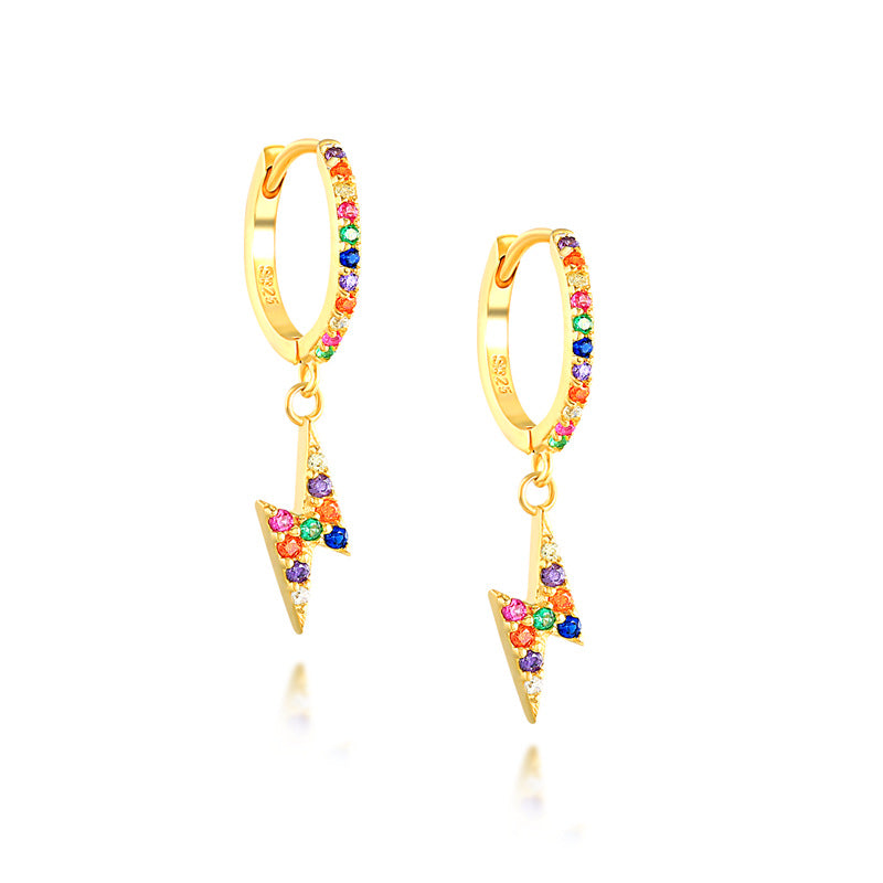 18 K Gold Rainbow Zircon Hoop Earrings