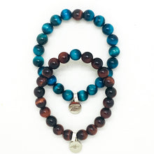 Load image into Gallery viewer, Red & Blue Tiger Eye Couple Bracelet 8MM set with matching his and hers natural gemstone bead bracelets