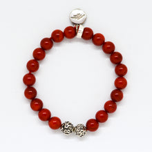 Load image into Gallery viewer, Red Coral Stone Silver Bead Bracelet (8 MM)