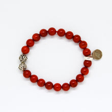 Load image into Gallery viewer, Red Coral Stone Silver Bead Bracelet (8 MM)