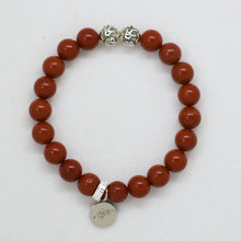Load image into Gallery viewer, Red Jasper Stone Silver Bead Bracelet 8mm with engraved silver beads and charm | MysticFlavia natural gemstone bracelet