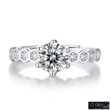 Load image into Gallery viewer, New York moissanite eternity adjustable silver ring with round center stone and hexagon side stones
