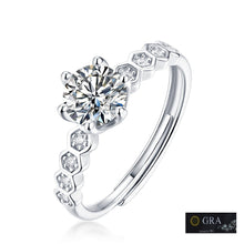 Load image into Gallery viewer, Round moissanite solitaire silver ring with sparkling side stones