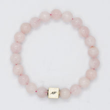 Load image into Gallery viewer, Natural rose quartz bead bracelet with 925 sterling silver logo cube