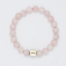 Load image into Gallery viewer, Rose quartz bracelet with 8mm round beads and infinity silver charm on white background