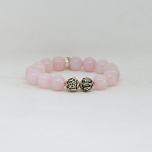 Load image into Gallery viewer, Rose quartz 12MM bead bracelet with 925 sterling silver spacer and decorative silver beads