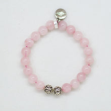 Load image into Gallery viewer, Natural rose quartz bracelet with 925 sterling silver charm and detailed bead spacers
