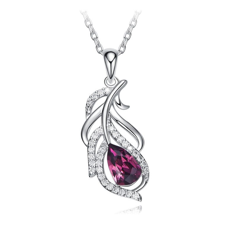 Pink Rose Swarovski Crystal Pendant Silver Necklace