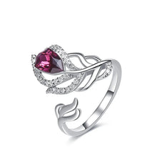 Load image into Gallery viewer, Rose Swarovski Crystal Adjustable Silver Ring