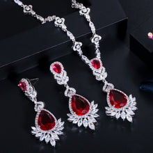 Load image into Gallery viewer, Royal Ruby Dew Drop Zircon Silver Necklace Set