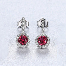 Load image into Gallery viewer, Ruby Gemstone Long Stud Silver Earrings
