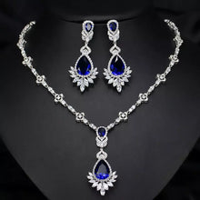 Load image into Gallery viewer, Sapphire Blue Dew Drop Zircon Silver Necklace Set
