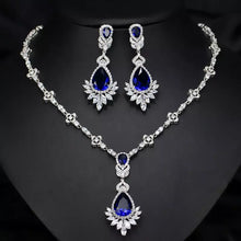 Load image into Gallery viewer, Sapphire Blue Dew Drop Zircon Silver Necklace Set