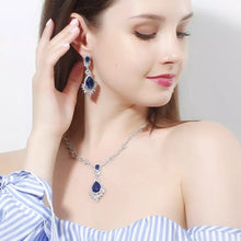 Load image into Gallery viewer, Sapphire Blue Dew Drop Zircon Silver Necklace Set