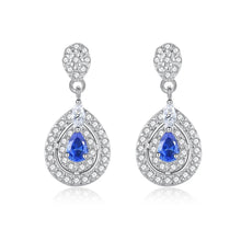 Load image into Gallery viewer, Sapphire Blue Dangling Drop Silver Earrings