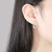 Load image into Gallery viewer, Sapphire Blue Dangling Drop Silver Earrings