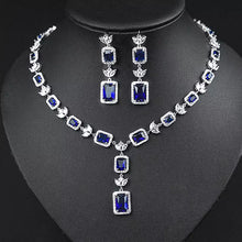 Load image into Gallery viewer, Sapphire Blue Princess Cut Zircon Silver Necklace Set