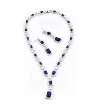 Load image into Gallery viewer, Sapphire Blue Princess Cut Zircon Silver Necklace Set