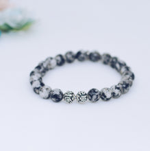 Load image into Gallery viewer, Close-up of Sesame jasper stone bracelet 8MM with 925 sterling silver beads