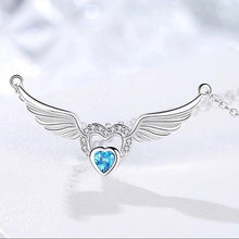 Load image into Gallery viewer, Angel Wings Blue Zircon Pendant Silver Necklace