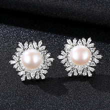 Load image into Gallery viewer, Snowflake Natural Pearl Paved Zircon Silver Earrings