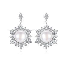 Load image into Gallery viewer, Dangling Snowflake Pearl Zircon Silver Earrings