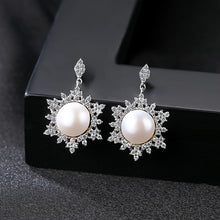 Load image into Gallery viewer, Dangling Snowflake Pearl Zircon Silver Earrings