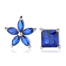 Load image into Gallery viewer, Star Square Blue Zircon Asymmetrical Silver Earrings