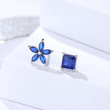 Load image into Gallery viewer, Star Square Blue Zircon Asymmetrical Silver Earrings