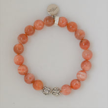 Load image into Gallery viewer, Back view of MysticFlavia Sunstone silver bead bracelet 8MM with 925 sterling silver spacer beads