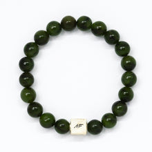 Load image into Gallery viewer, Jade infinity bracelet with round beads and 925 sterling silver charm, MysticFlavia jewellery
