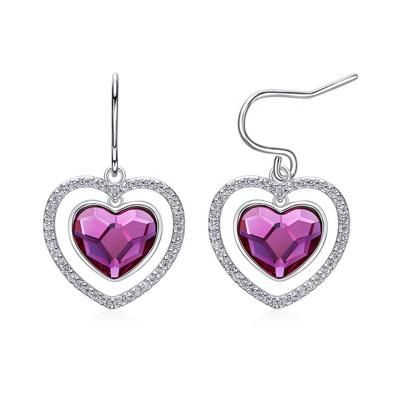 Purple Heart Swarovski Crystal Silver Earrings