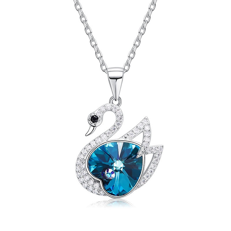 Blue Swan Swarovski Crystal Pendant Silver Necklace