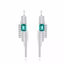 Load image into Gallery viewer, Emerald Gemstone Tassel Stud Silver Earrings