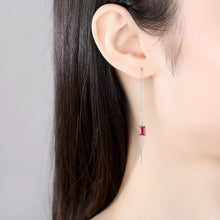 Load image into Gallery viewer, Emerald Ruby Gemstone Thread Silver Earrings