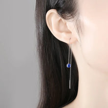 Load image into Gallery viewer, Emerald Sapphire Gemstone Thread Silver Earrings